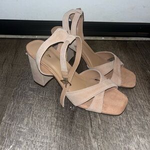 Lulu's Nude Suede Block Heel Sandals